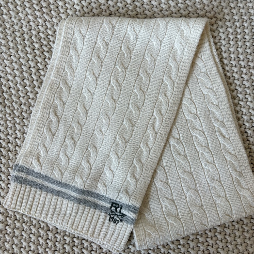 Polo by Ralph Lauren Ivory Knit Scarf with Gray Accents